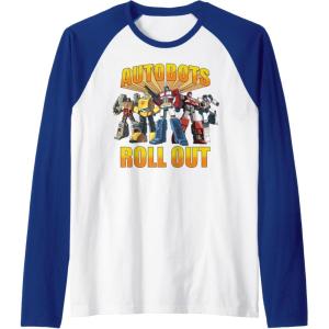 imageTransformers Retro Autobots Roll Out Group Shot Raglan Baseball TeeRoyal BlueWhite