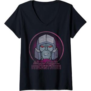 imageWomens Transformers All Hail Megatron Retro Portrait Logo VNeck TShirtBlack
