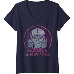 imageWomens Transformers All Hail Megatron Retro Portrait Logo VNeck TShirtNavy Blue