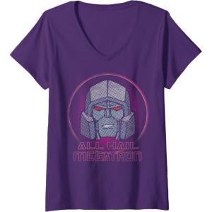 imageWomens Transformers All Hail Megatron Retro Portrait Logo VNeck TShirtPurple