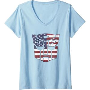 imageWomens Transformers Autobots American Flag Logo VNeck TShirtBaby Blue