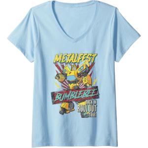 imageWomens Transformers Bumblebee Vintage Metalfest Rock N Roll Tour VNeck TShirtBaby Blue
