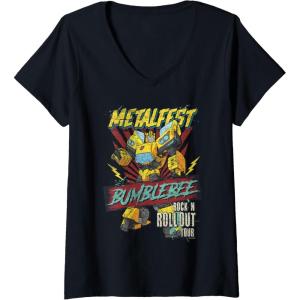 imageWomens Transformers Bumblebee Vintage Metalfest Rock N Roll Tour VNeck TShirtBlack