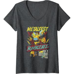 imageWomens Transformers Bumblebee Vintage Metalfest Rock N Roll Tour VNeck TShirtDark Heather Grey