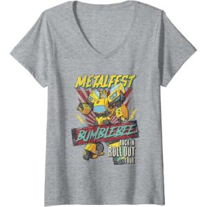 imageWomens Transformers Bumblebee Vintage Metalfest Rock N Roll Tour VNeck TShirtHeather Grey