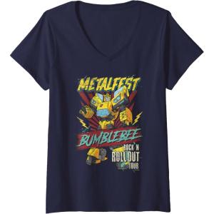 imageWomens Transformers Bumblebee Vintage Metalfest Rock N Roll Tour VNeck TShirtNavy Blue