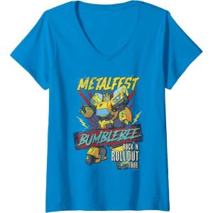 imageWomens Transformers Bumblebee Vintage Metalfest Rock N Roll Tour VNeck TShirtSapphire Blue