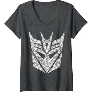 imageWomens Transformers Decepticons Detailed Logo VNeck TShirtDark Heather Grey