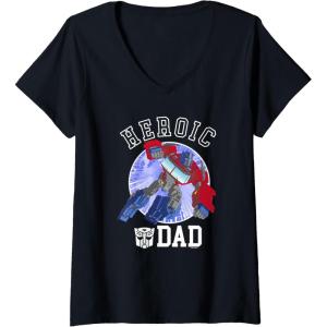 imageWomens Transformers Fathers Day Optimus Prime Heroic Dad Vintage VNeck TShirtBlack