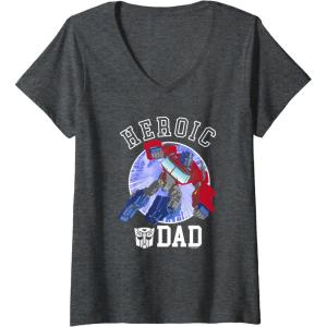 imageWomens Transformers Fathers Day Optimus Prime Heroic Dad Vintage VNeck TShirtDark Heather Grey