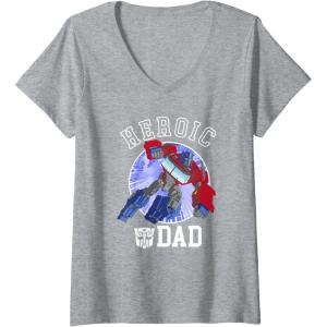 imageWomens Transformers Fathers Day Optimus Prime Heroic Dad Vintage VNeck TShirtHeather Grey