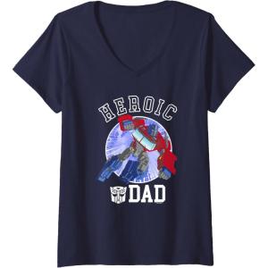 imageWomens Transformers Fathers Day Optimus Prime Heroic Dad Vintage VNeck TShirtNavy Blue