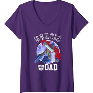 imageWomens Transformers Fathers Day Optimus Prime Heroic Dad Vintage VNeck TShirtPurple