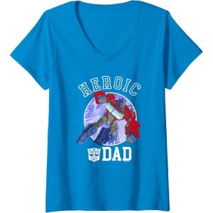 imageWomens Transformers Fathers Day Optimus Prime Heroic Dad Vintage VNeck TShirtSapphire Blue