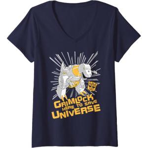 imageWomens Transformers Grimlock Here to Save Universe Retro Vintage VNeck TShirtNavy Blue