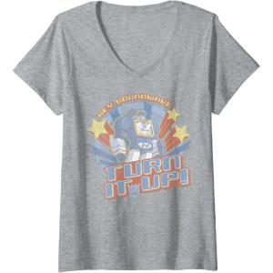 imageWomens Transformers Hey Soundwave Turn It Up Classic Retro Logo VNeck TShirtHeather Grey