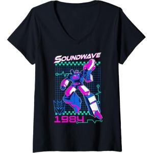 imageWomens Transformers Soundwave 1984 Retro Grid Logo VNeck TShirtBlack