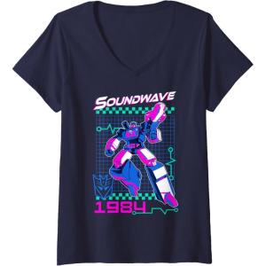 imageWomens Transformers Soundwave 1984 Retro Grid Logo VNeck TShirtNavy Blue