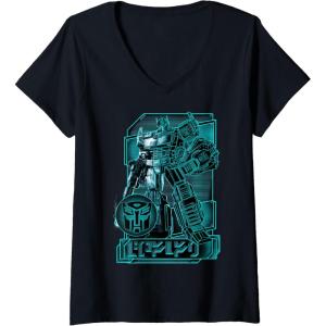 imageWomens Transformers War for Cybertron Optimus Prime Portrait VNeck TShirtBlack