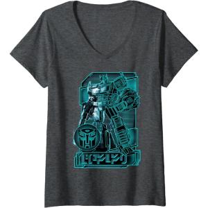 imageWomens Transformers War for Cybertron Optimus Prime Portrait VNeck TShirtDark Heather Grey