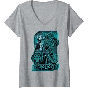 imageWomens Transformers War for Cybertron Optimus Prime Portrait VNeck TShirtHeather Grey