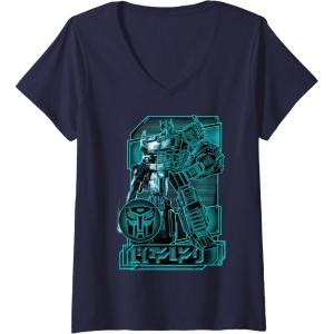 imageWomens Transformers War for Cybertron Optimus Prime Portrait VNeck TShirtNavy Blue