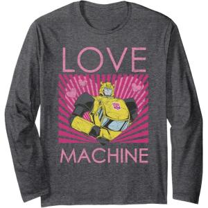 imageTransformers Bumblebee Valentines Day Love Machine Long Sleeve TShirtDark Heather Grey