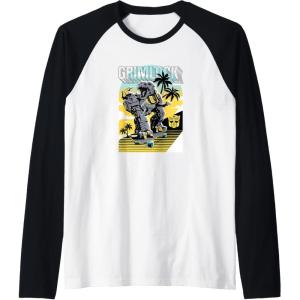 imageTransformers Grimlock Skating Portrait Raglan Baseball TeeBlackWhite