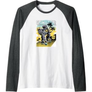 imageTransformers Grimlock Skating Portrait Raglan Baseball TeeDark Heather GreyWhite