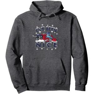 imageTransformers Ive Been Nice Optimus Prime Portrait Pullover HoodieDark Heather Grey