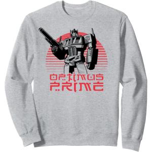imageTransformers Optimus Prime Retro Kanji Sunset Portrait SweatshirtHeather Grey