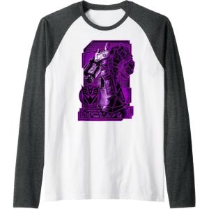 imageTransformers War For Cybertron Megatron Portrait Raglan Baseball TeeDark Heather GreyWhite