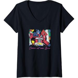 imageWomens Transformers Optimus Prime Retro Fine Art Cubist Portrait VNeck TShirtBlack