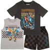 image:imageTransformers Boys 512 Blue Cotton Blend Modern Short Sleeve Shirt Tank Top and Shorts 3 Pack Bundle Set for KidsBlack and Grey