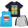 image:imageTransformers Boys 512 Blue Cotton Blend Modern Short Sleeve Shirt Tank Top and Shorts 3 Pack Bundle Set for KidsNavy Blue and Sky Blue