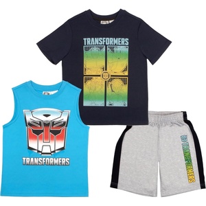 image:imageTransformers Boys 512 Blue Cotton Blend Modern Short Sleeve Shirt Tank Top and Shorts 3 Pack Bundle Set for KidsNavy Blue and Sky Blue